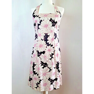 Vintage Evan-Picone Halter Dress Square Neck Size 4 Pink & White Floral on Black
